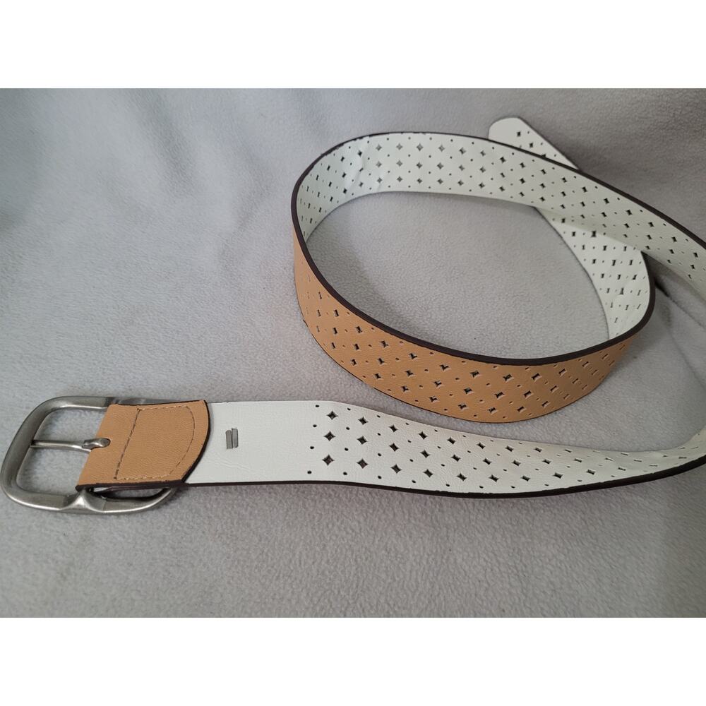 Relic Leather Reversible BELT Tan White Laser Cut Diamond Cut out Y2K40" - Picture 2 of 5